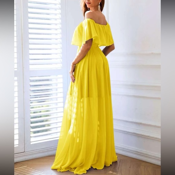 Terracotta Formal Dresses Off the Shoulder Straps Bodice Zip Back Formal Dresses with Slit